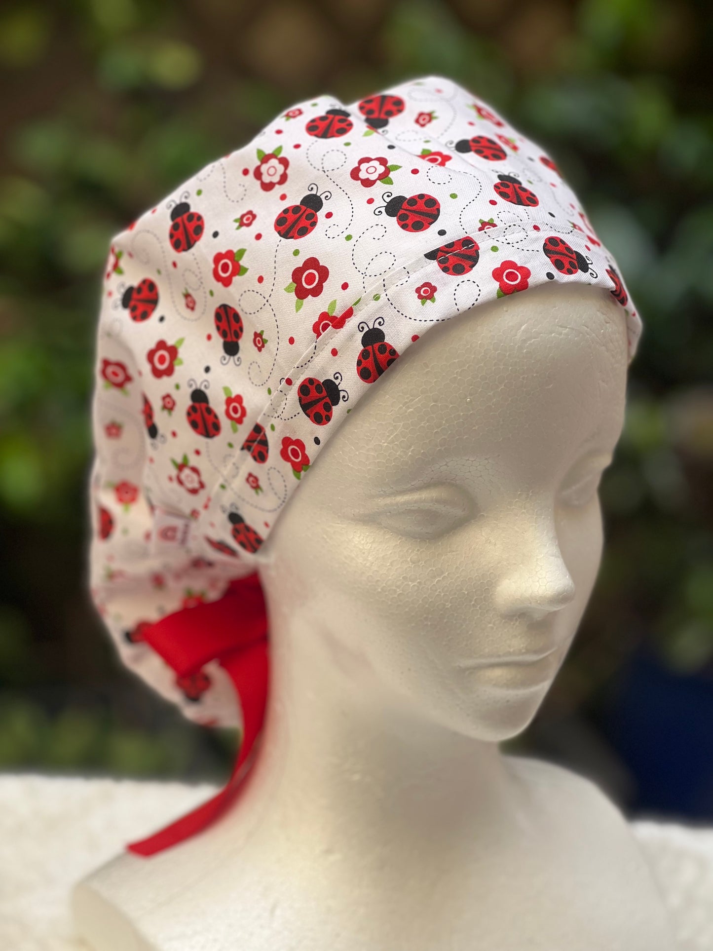 Ladybugs Ponytail Scrub Cap