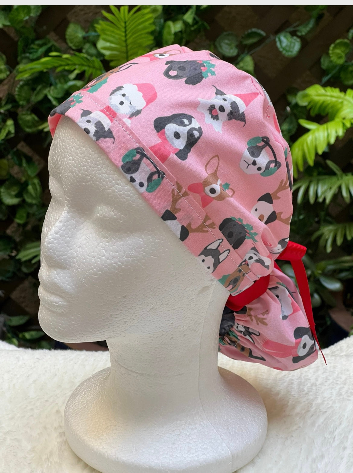 Pink Dogs Christmas scrub cap