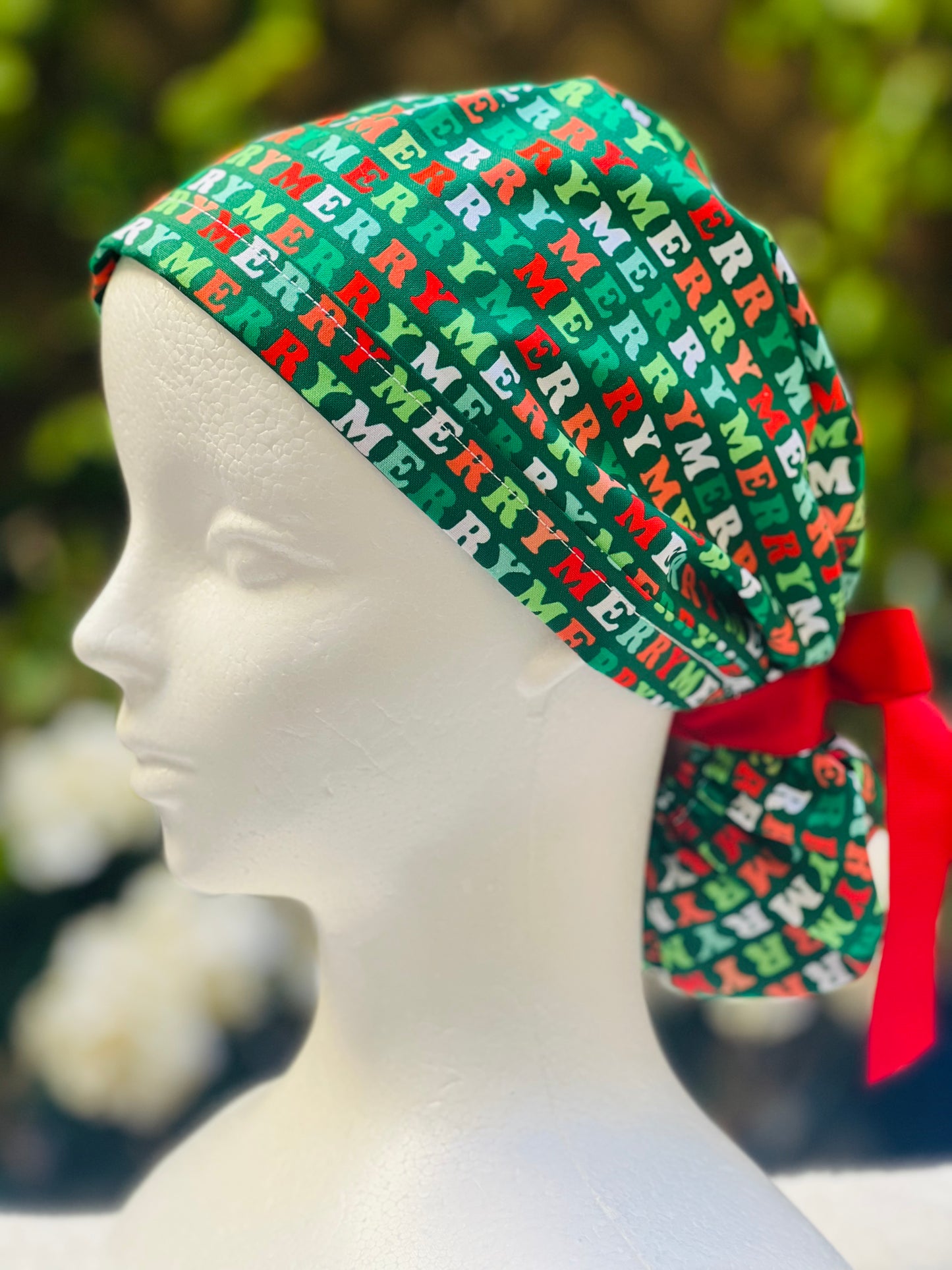 Merry Green ponytail scrub cap