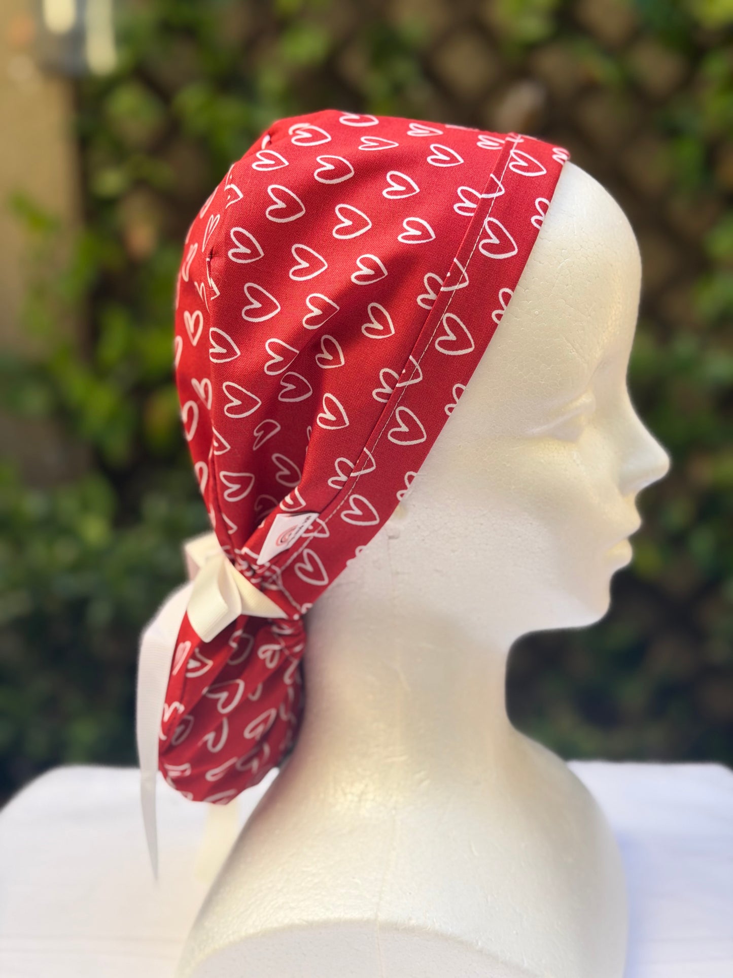 White Hearts and bows Valentines scrub cap