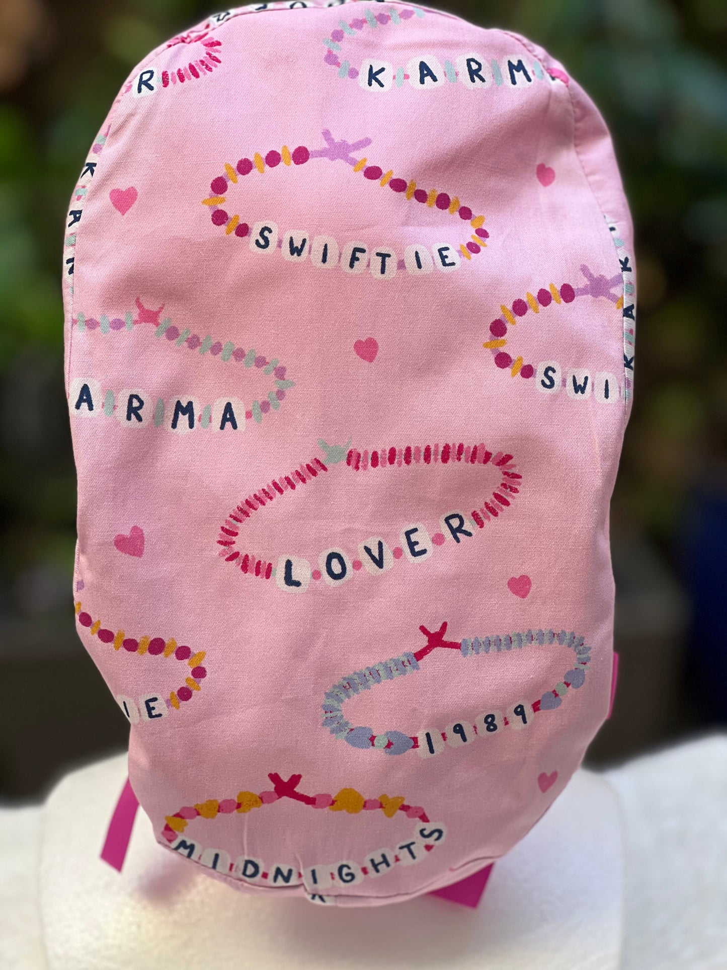 Pink Friendship Bracelet Ponytail Scrub Cap