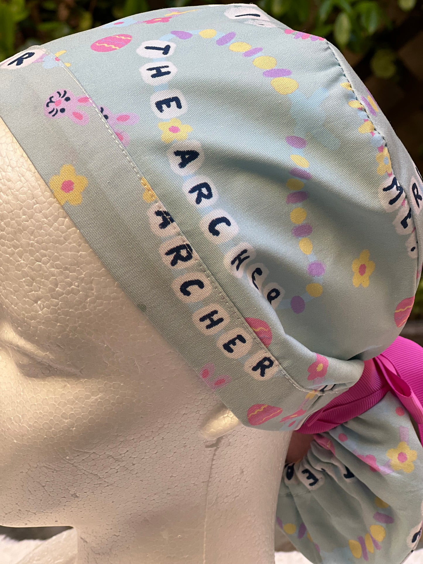 Green Friendship Bracelet Ponytail Scrub Cap