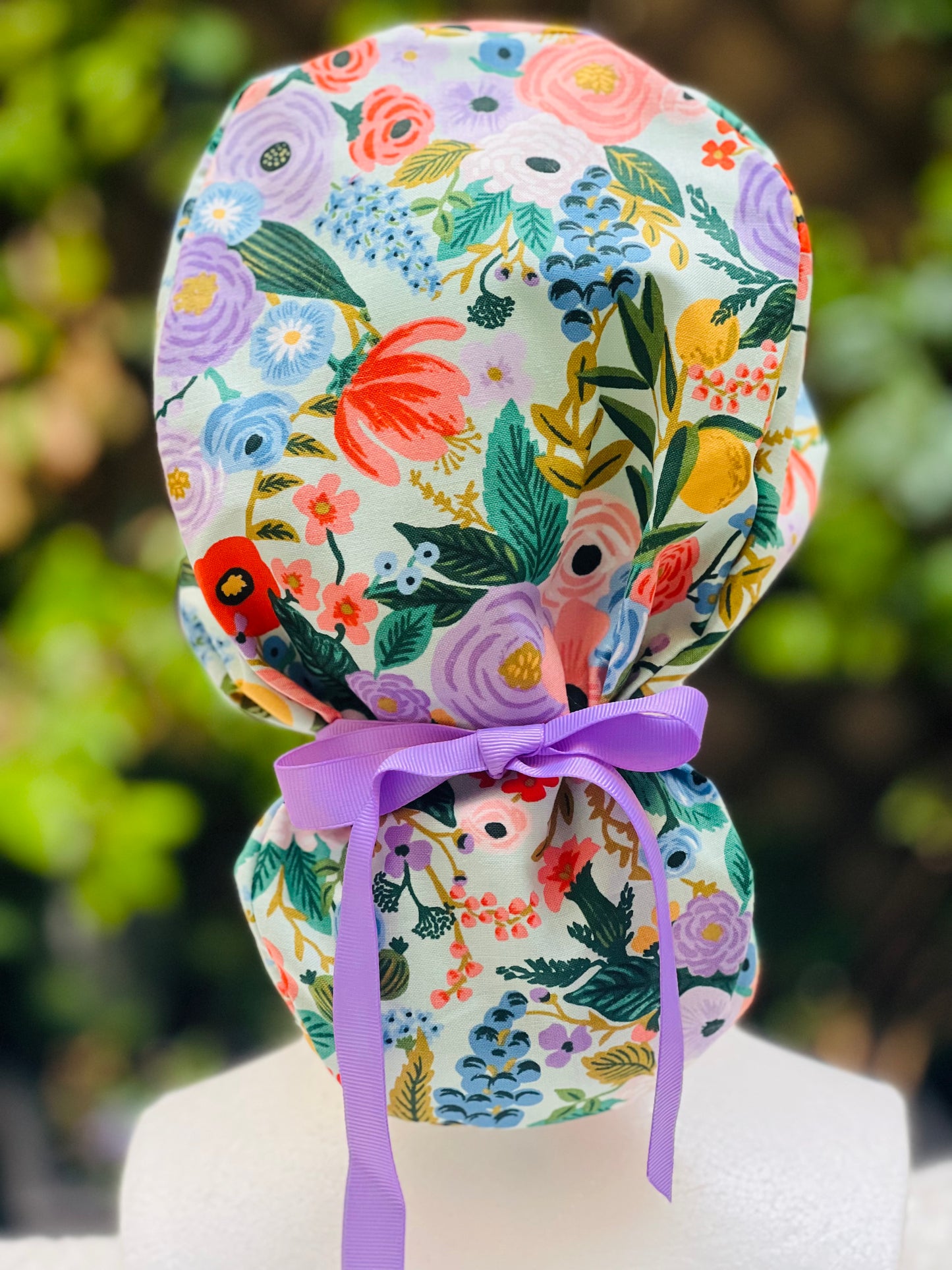 Lavender ponytail scrub cap