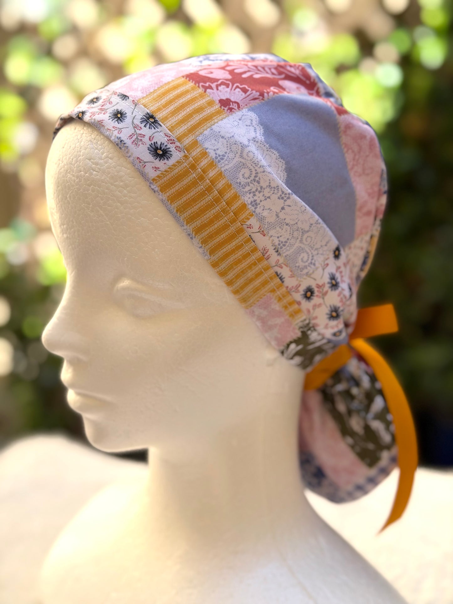 Summer patchwork Ponytail Scrub Cap
