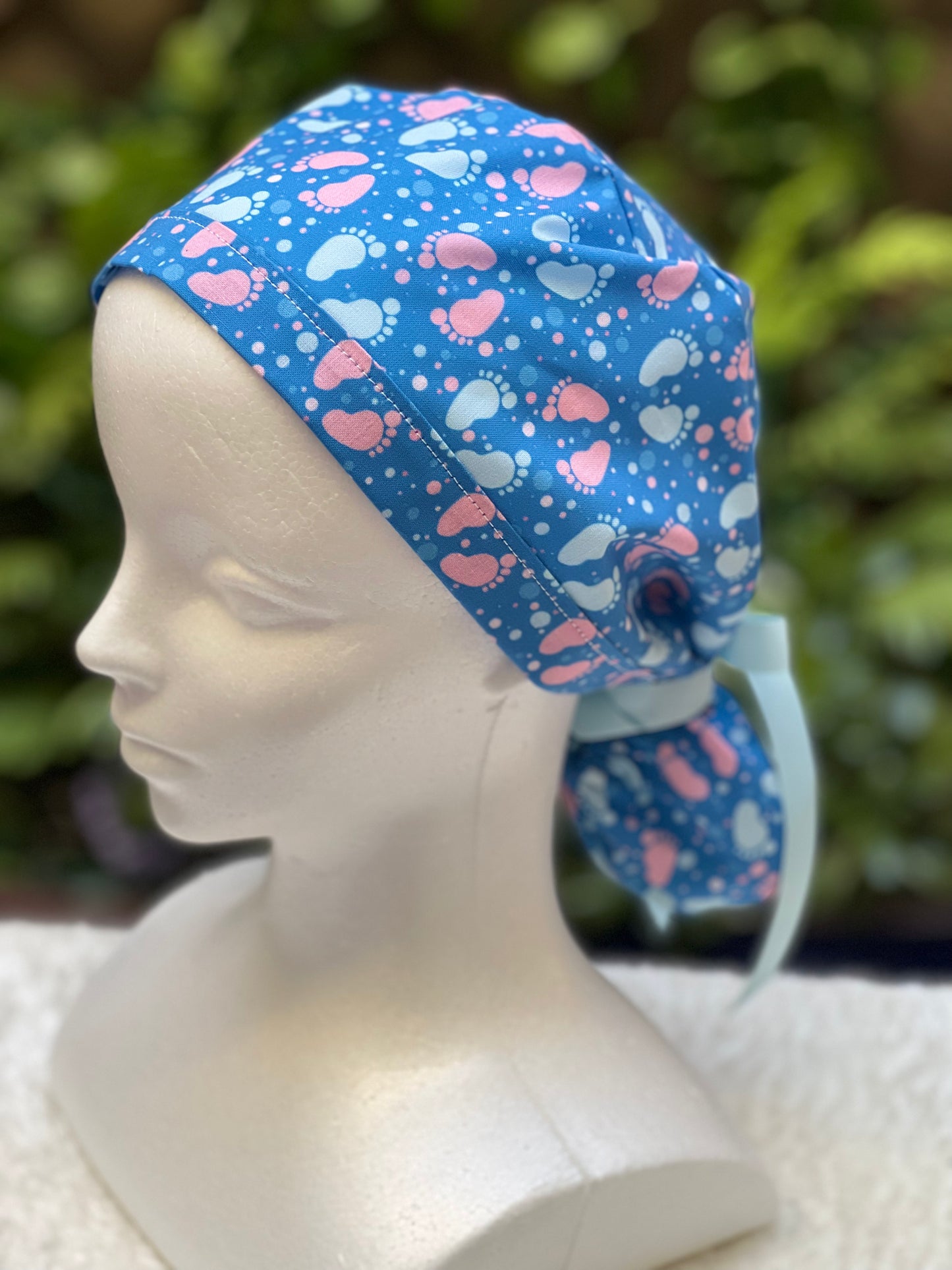 Baby Footprints Ponytail Scrub Cap