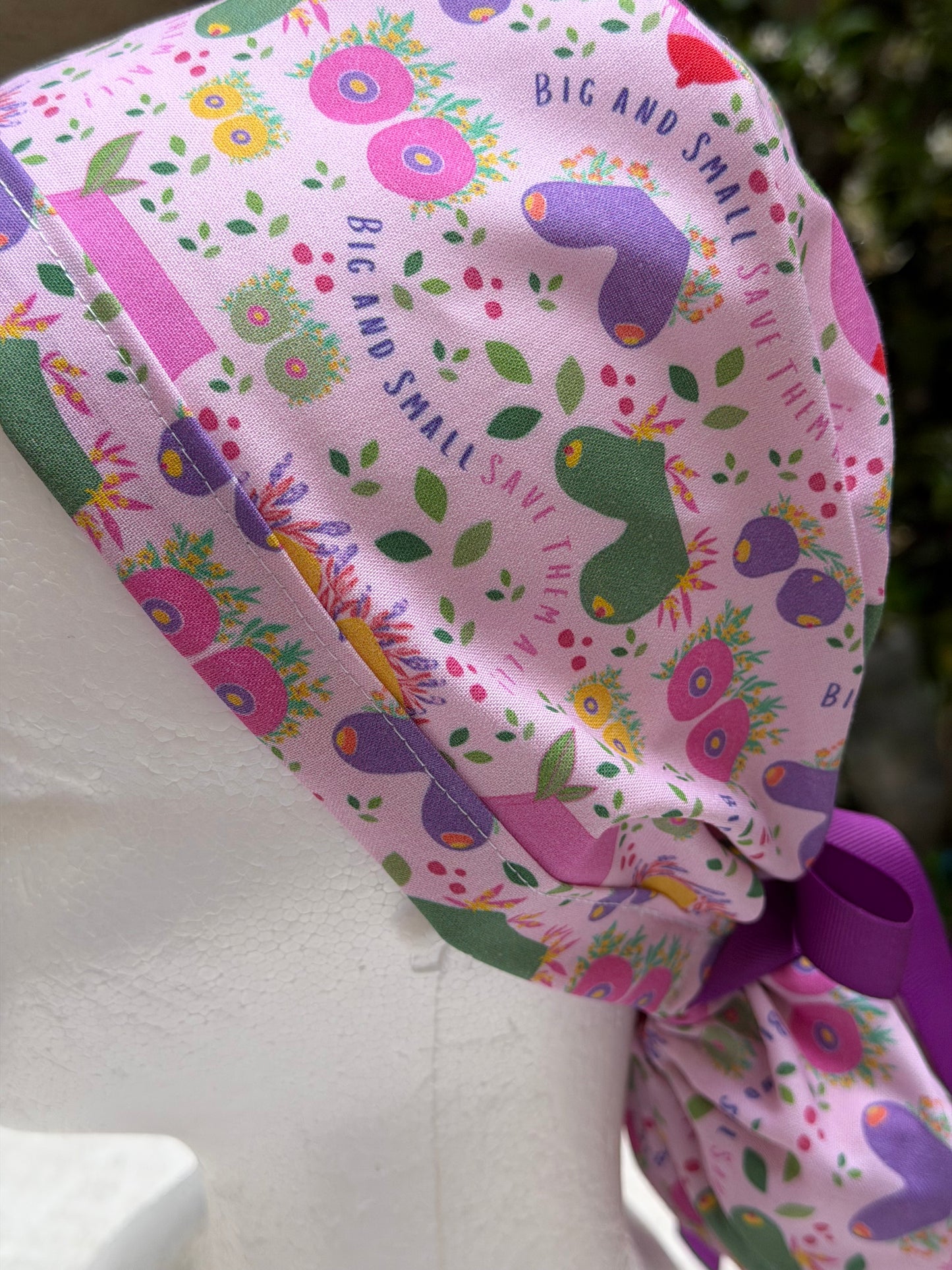Purple Breast Ponytail Scrub Cap