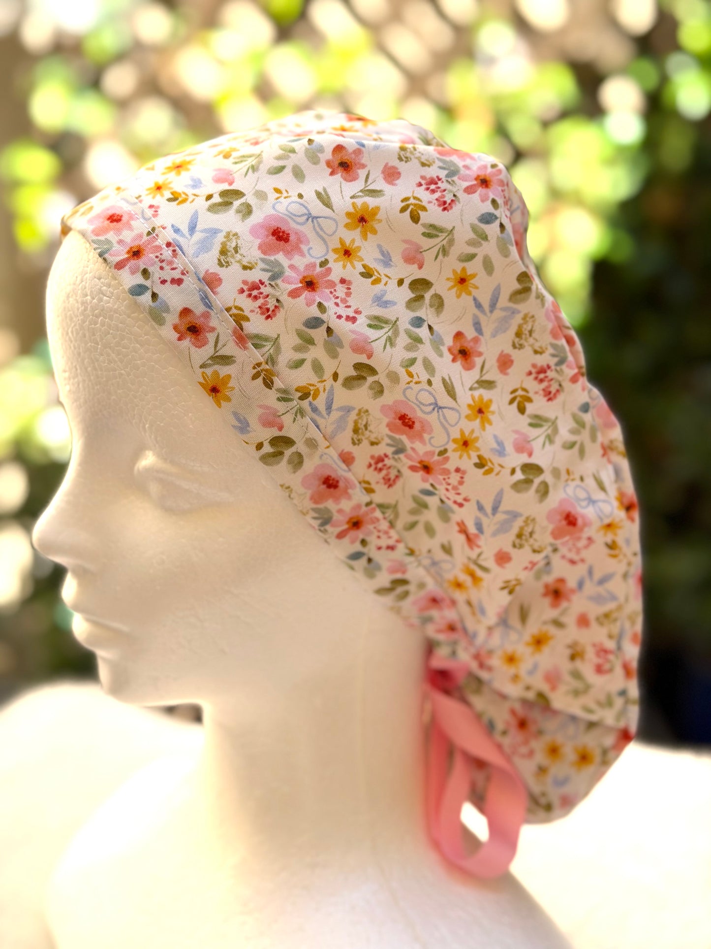 Summer floral Ponytail Scrub Cap