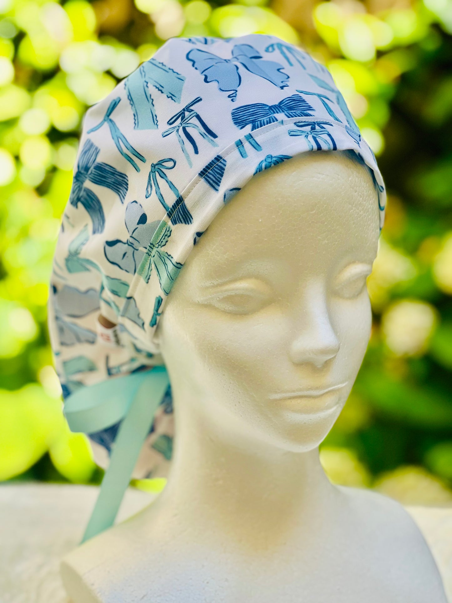 Blue Bows Ponytail Scrub Cap