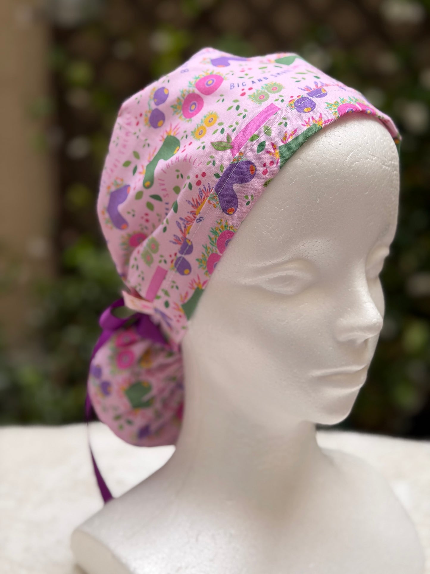 Purple Breast Ponytail Scrub Cap