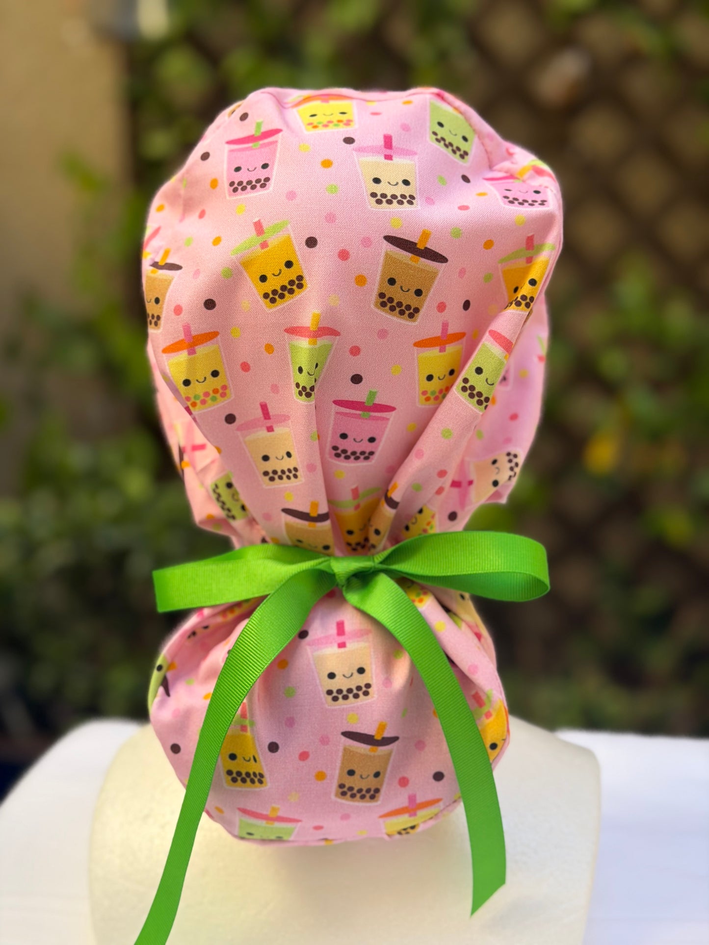 Boba with Caution Ponytail Scrub Cap