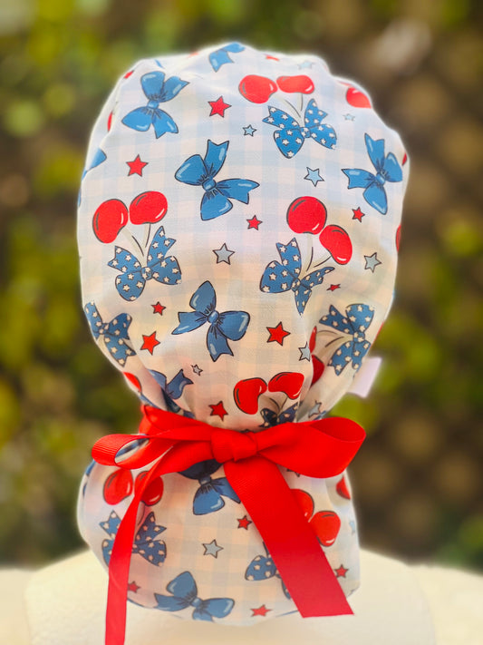 Blue bow scrub Cap