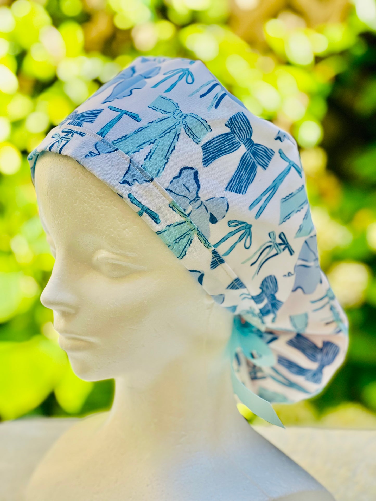Blue Bows Ponytail Scrub Cap