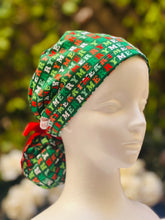 Load image into Gallery viewer, Merry Green ponytail scrub cap
