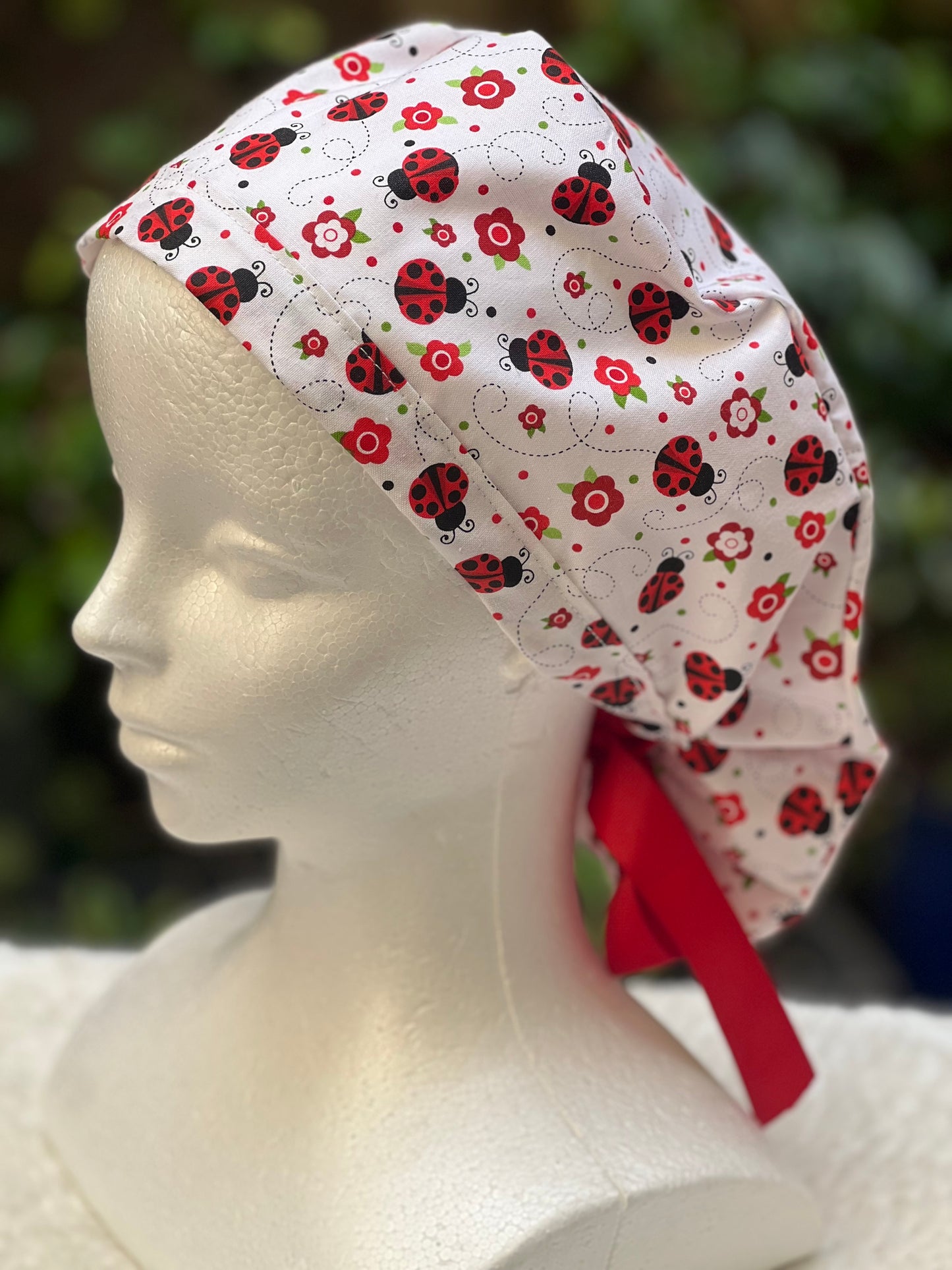 Ladybugs Ponytail Scrub Cap