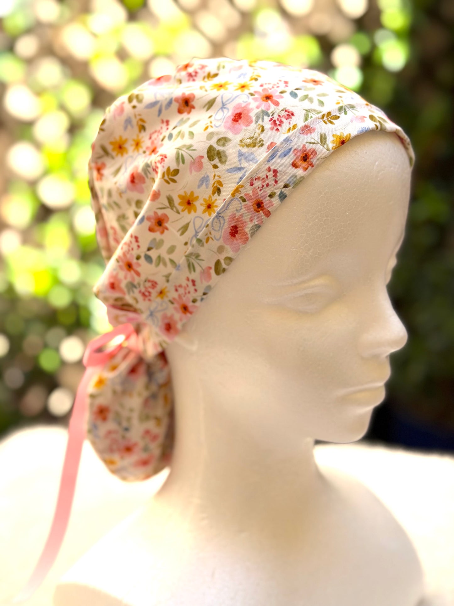Summer floral Ponytail Scrub Cap