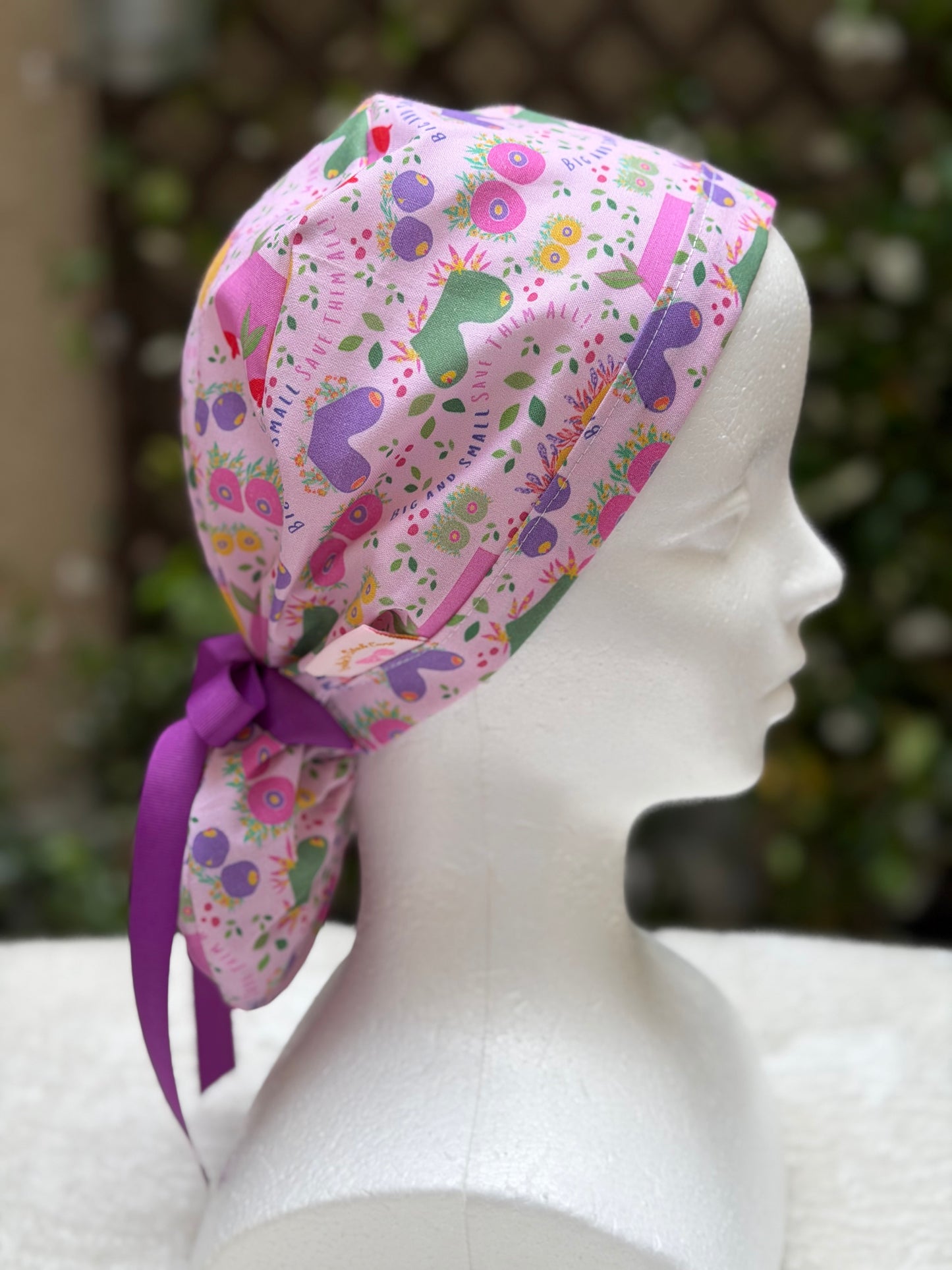 Purple Breast Ponytail Scrub Cap