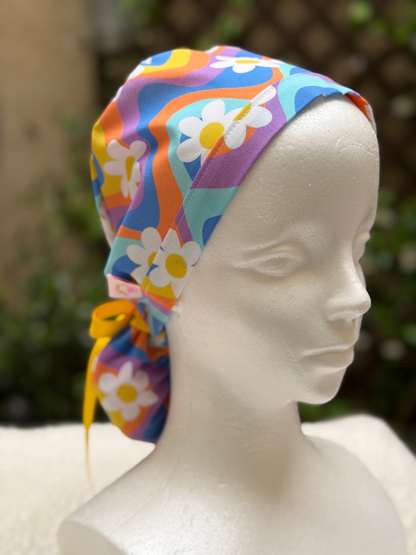Blue Retro Ponytail Scrub Cap