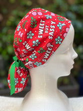 Load image into Gallery viewer, Red Sweet but Sassy Ponytail Scrub Cap
