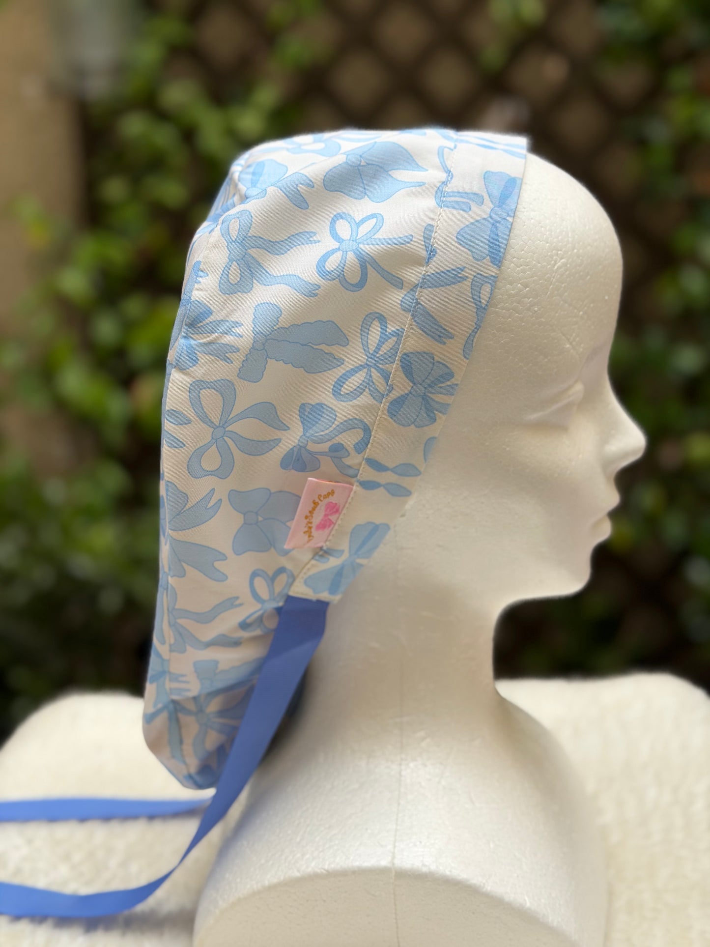 Blue bow Ponytail Scrub Cap