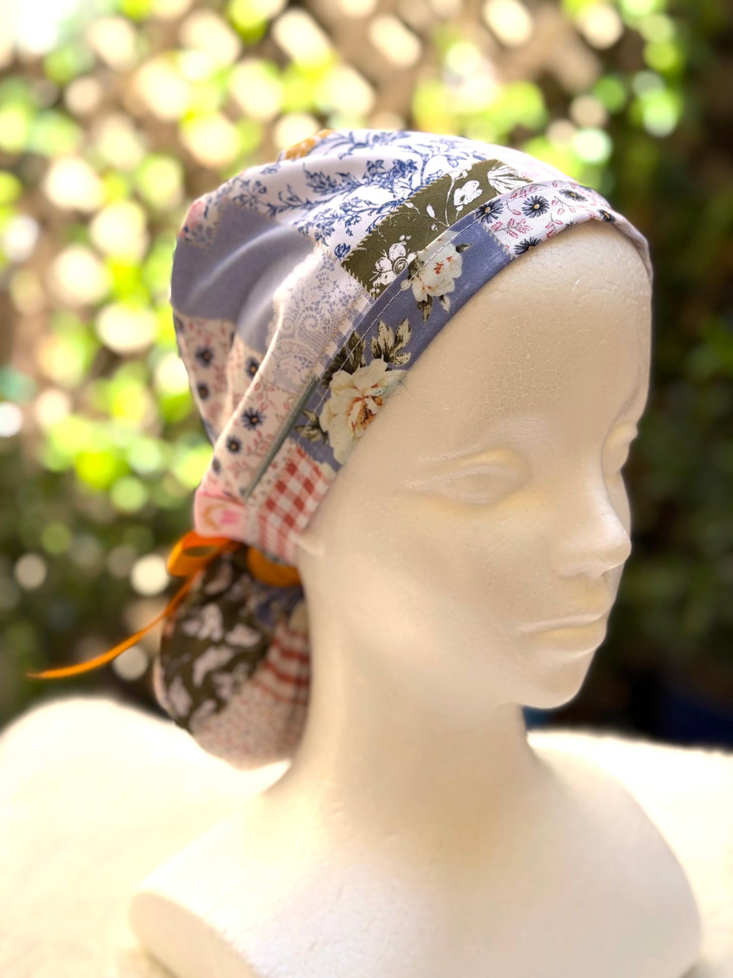 Summer patchwork Ponytail Scrub Cap
