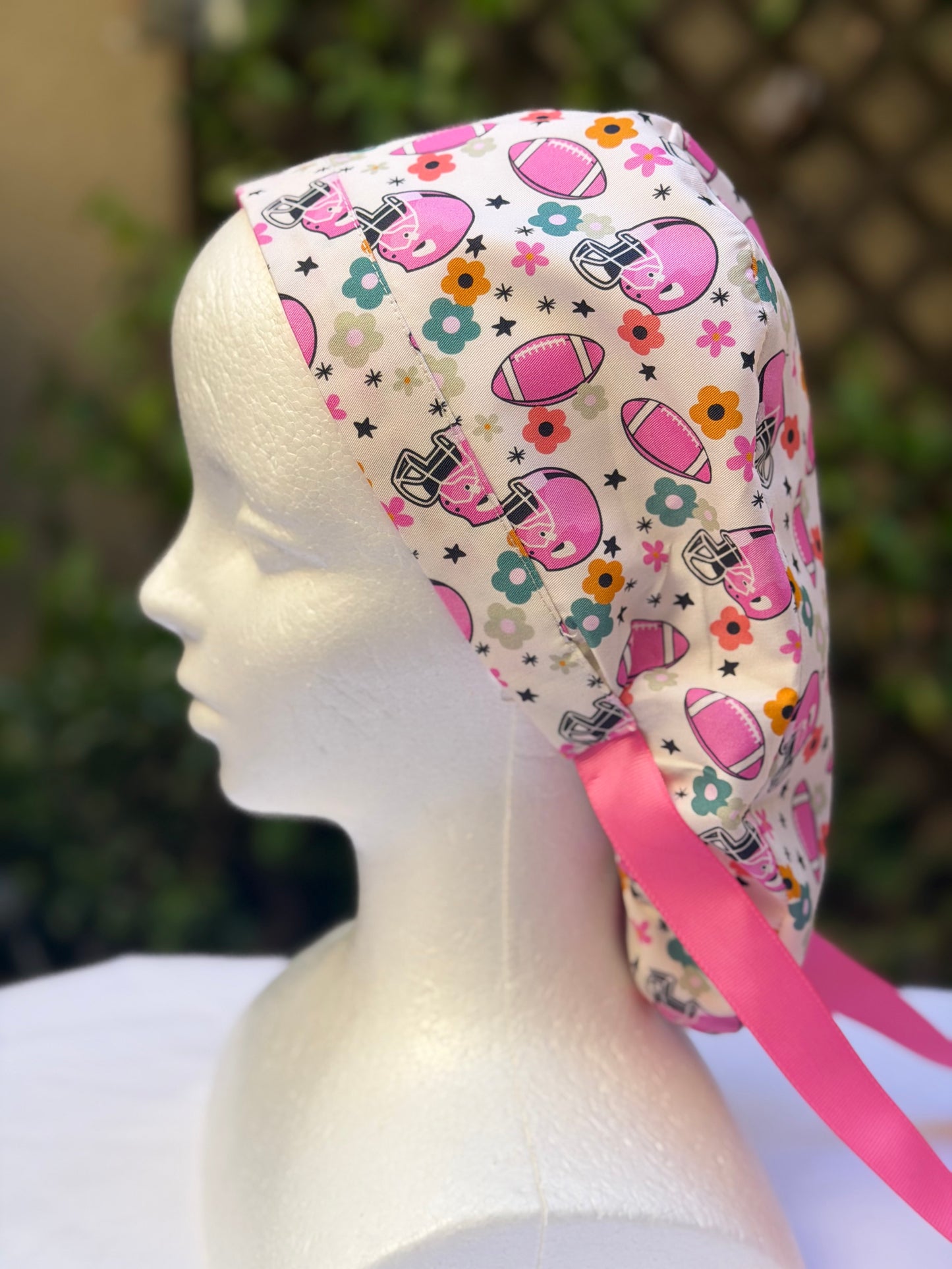 Football girly Ponytail Scrub Cap
