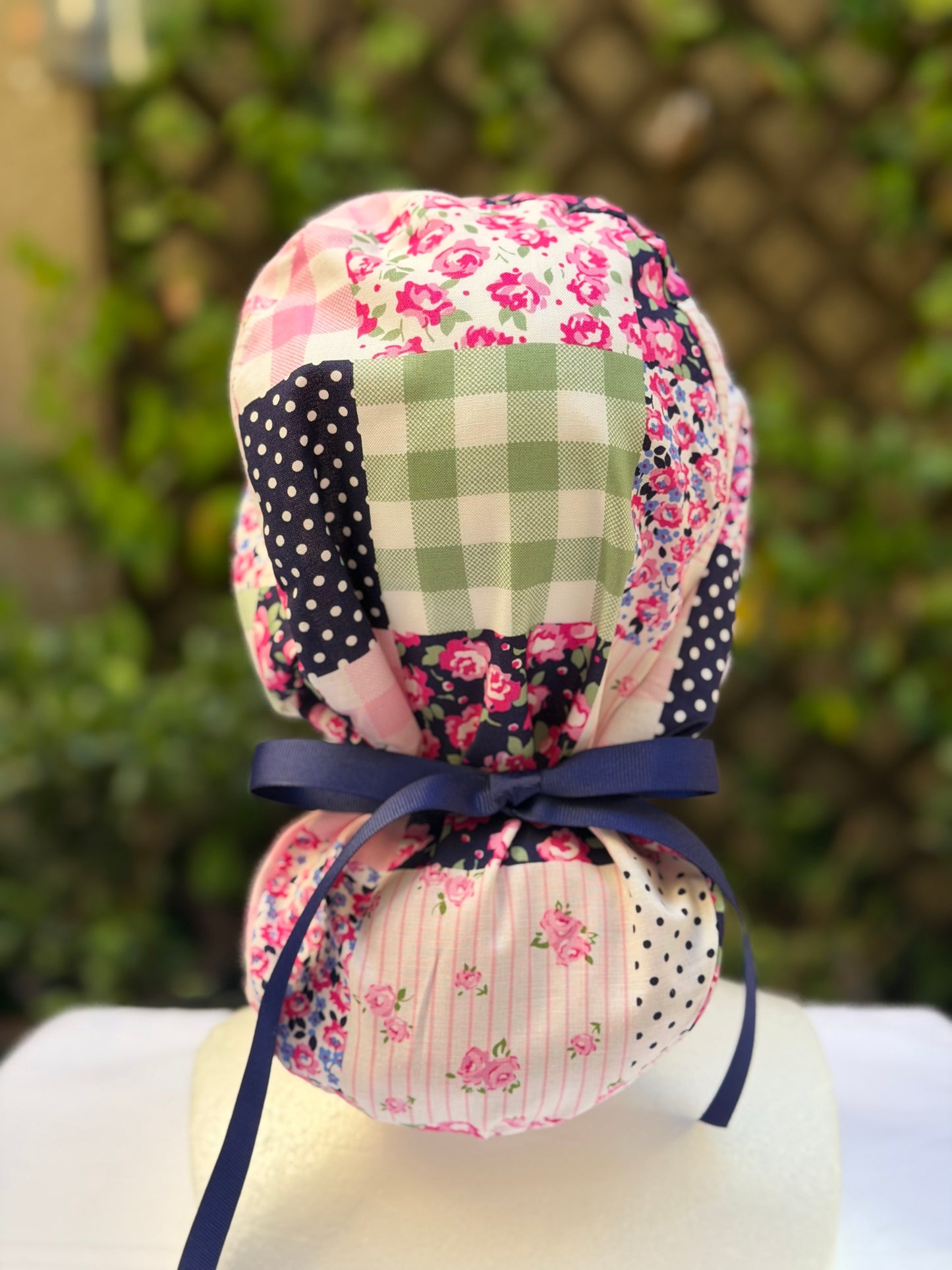 Patchwork Ponytail Scrub Cap