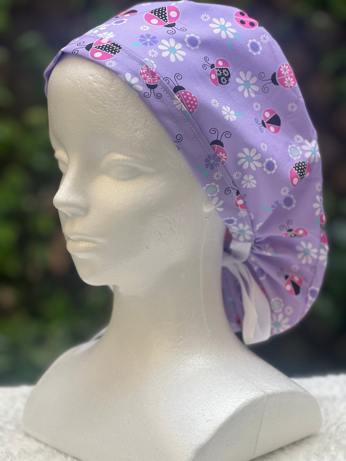 Purple Ladybug Ponytail Scrub Cap