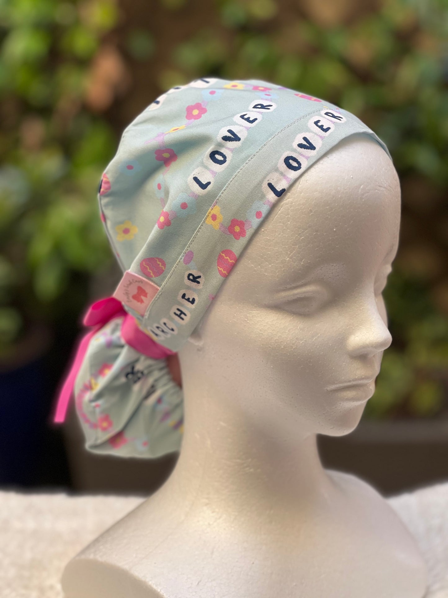 Green Friendship Bracelet Ponytail Scrub Cap