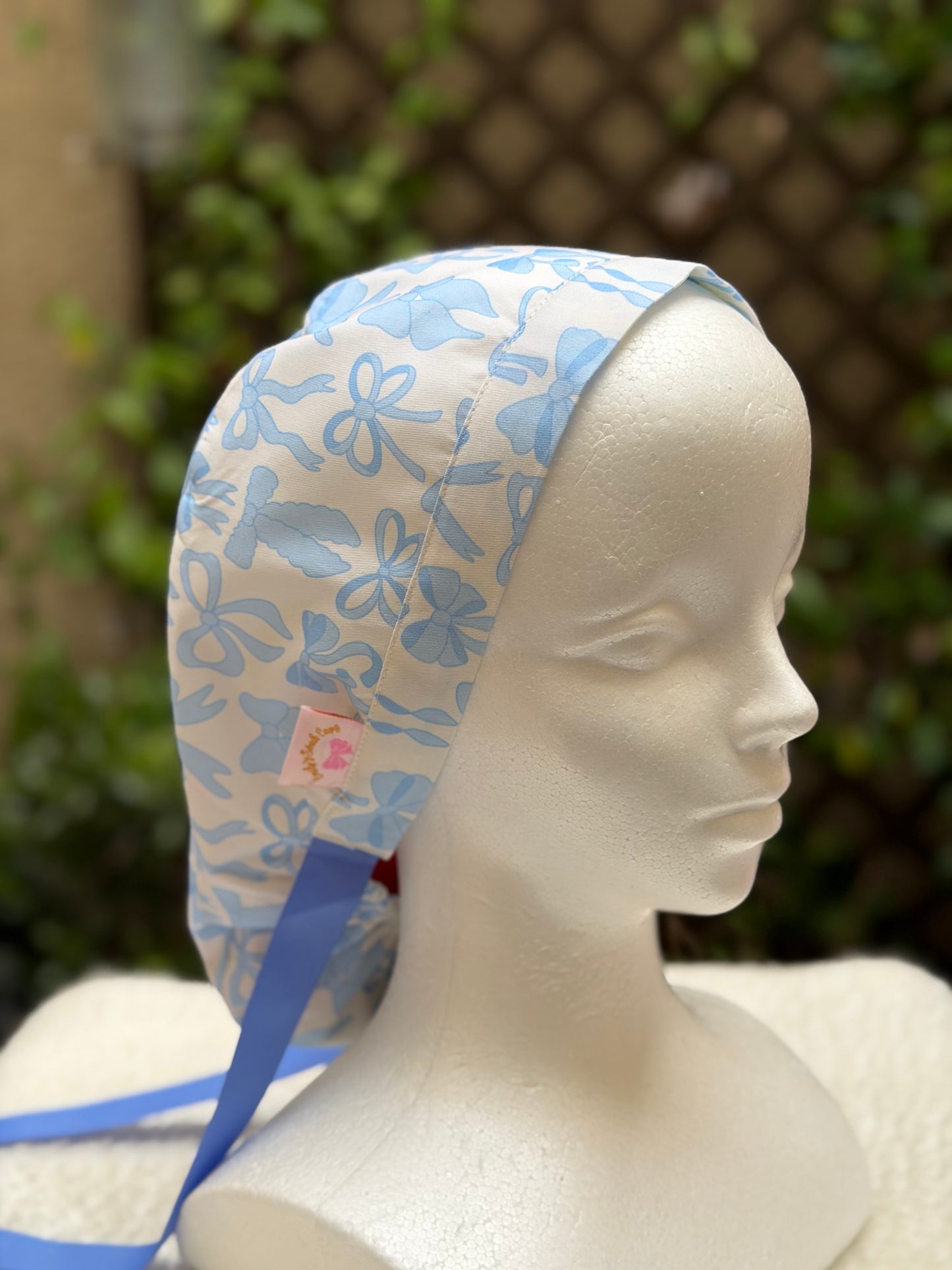 Blue bow Ponytail Scrub Cap