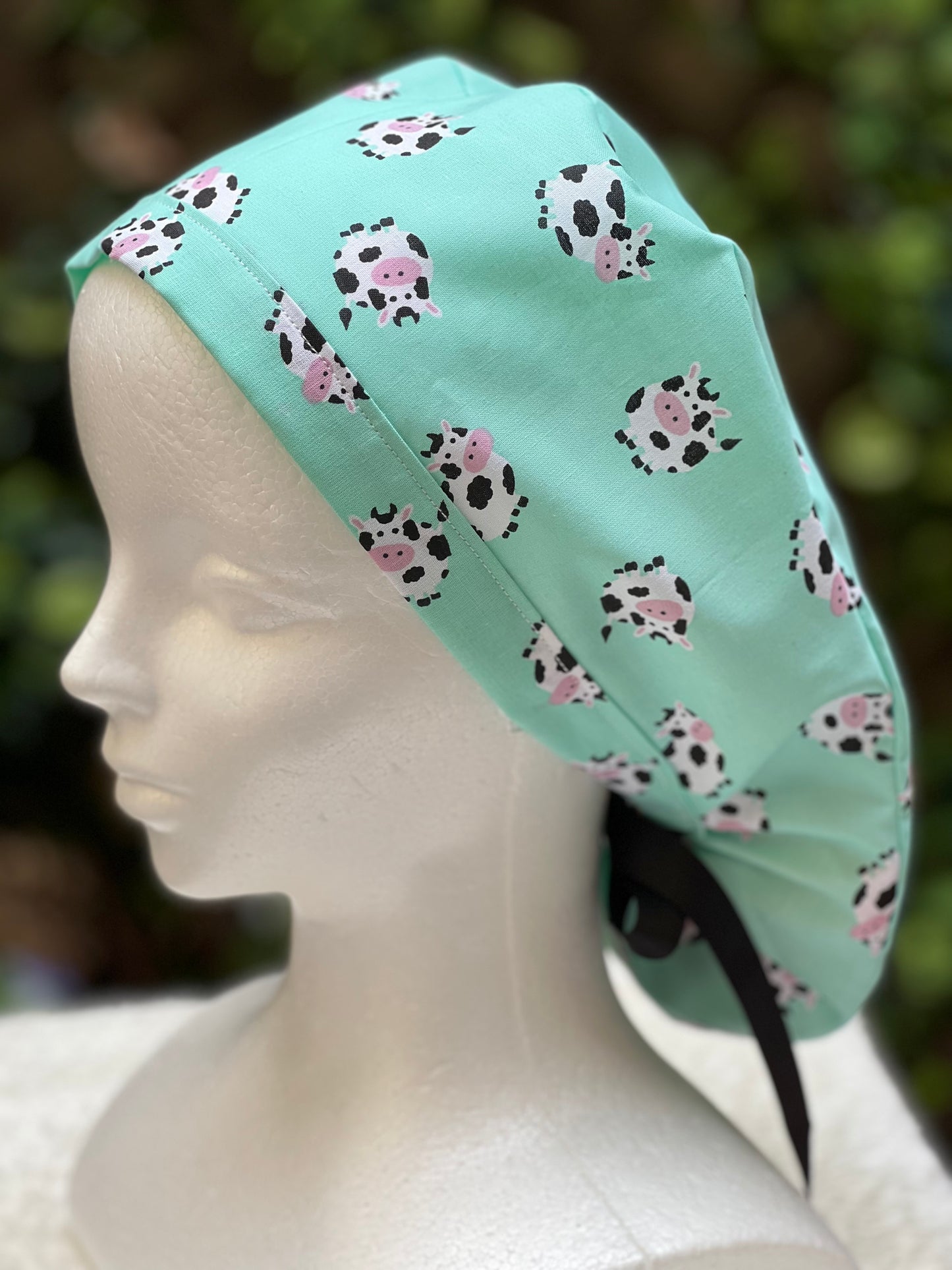 Cow Print Ponytail Scrub Cap