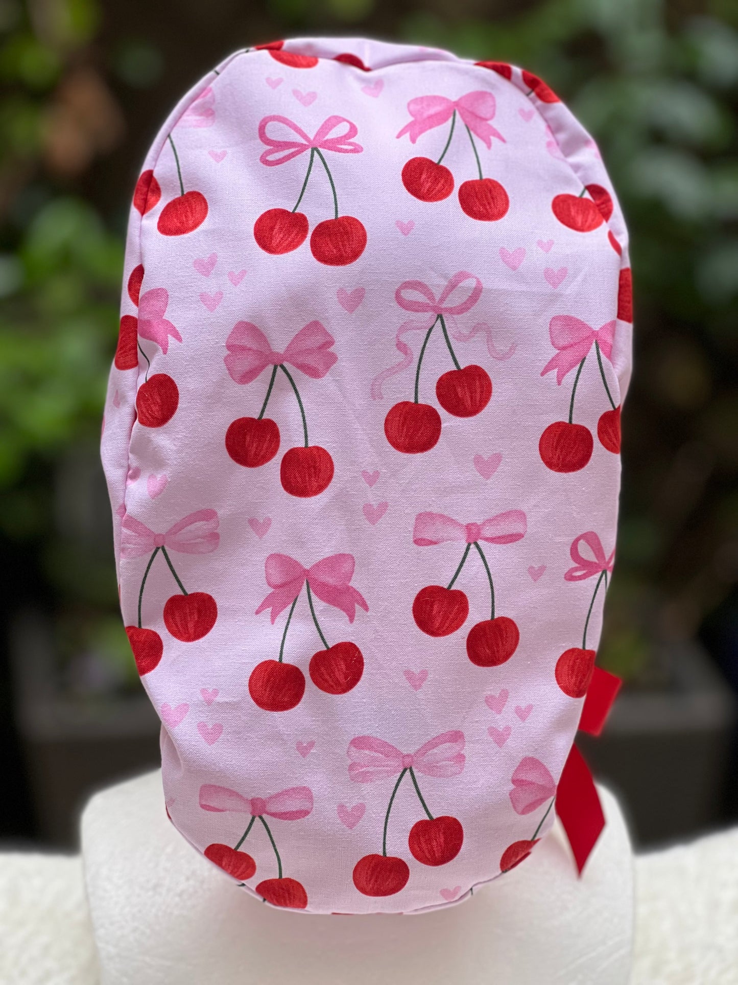 Bows and Cherries Valentines scrub cap