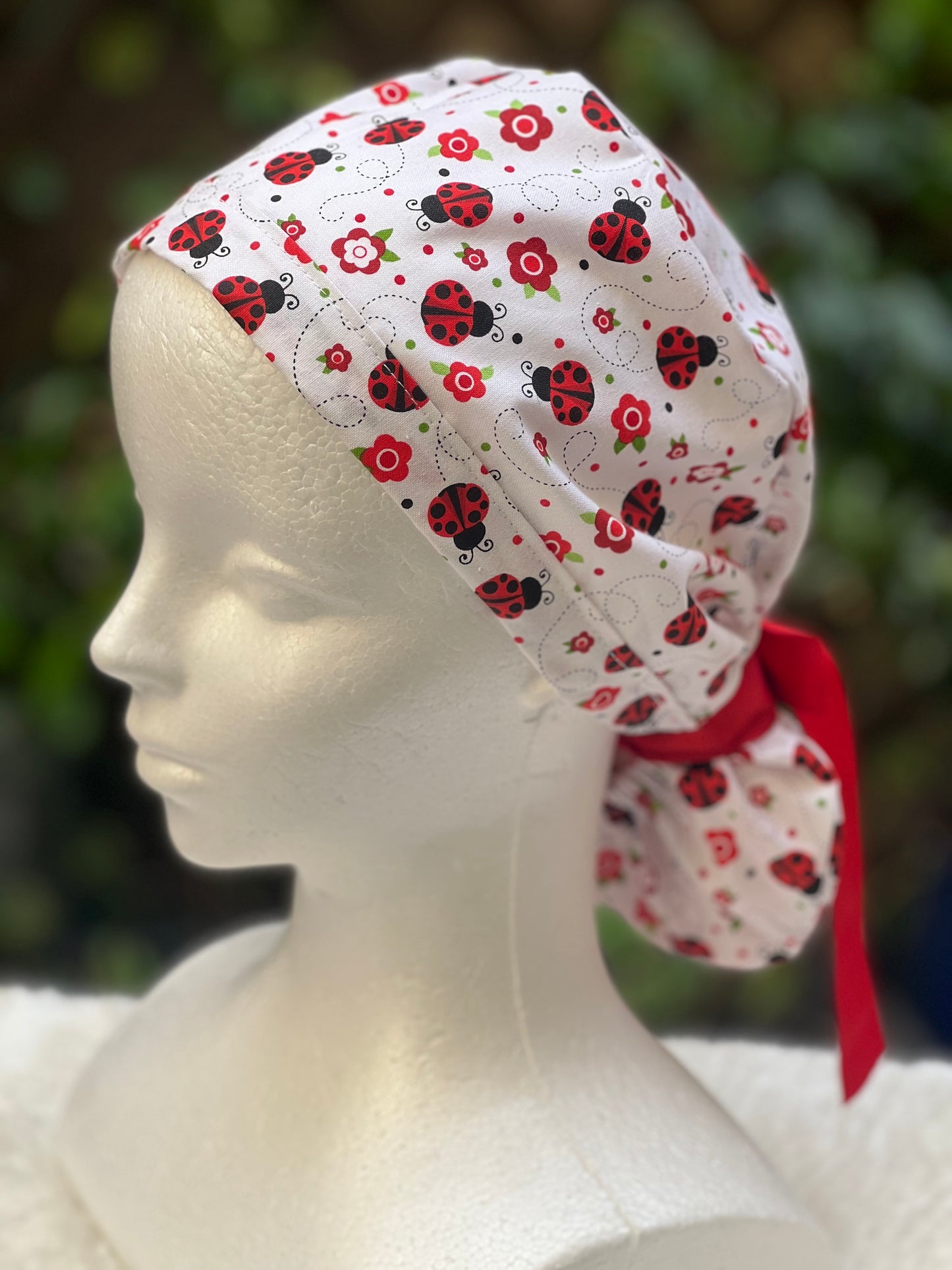 Ladybugs Ponytail Scrub Cap