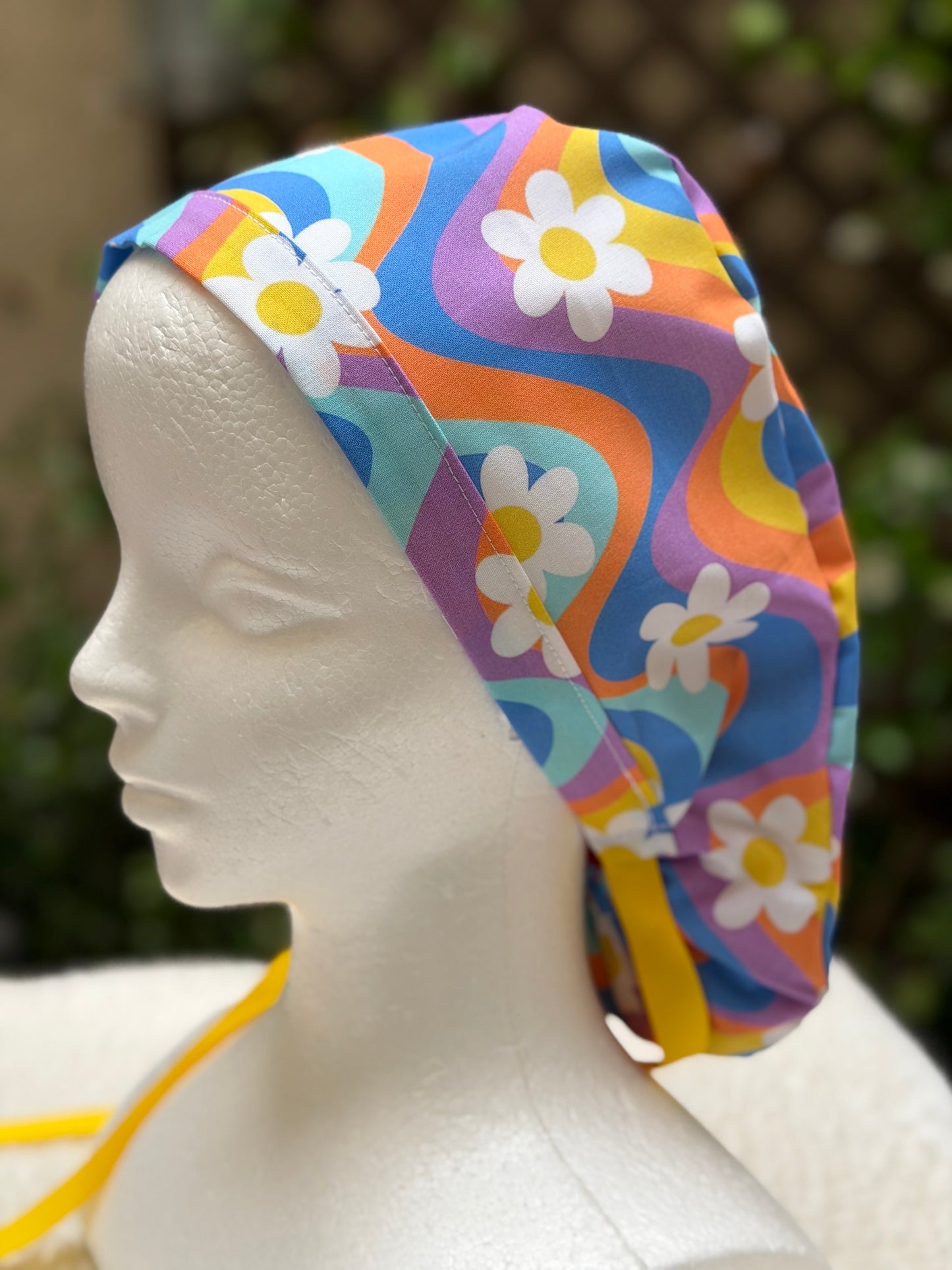 Blue Retro Ponytail Scrub Cap