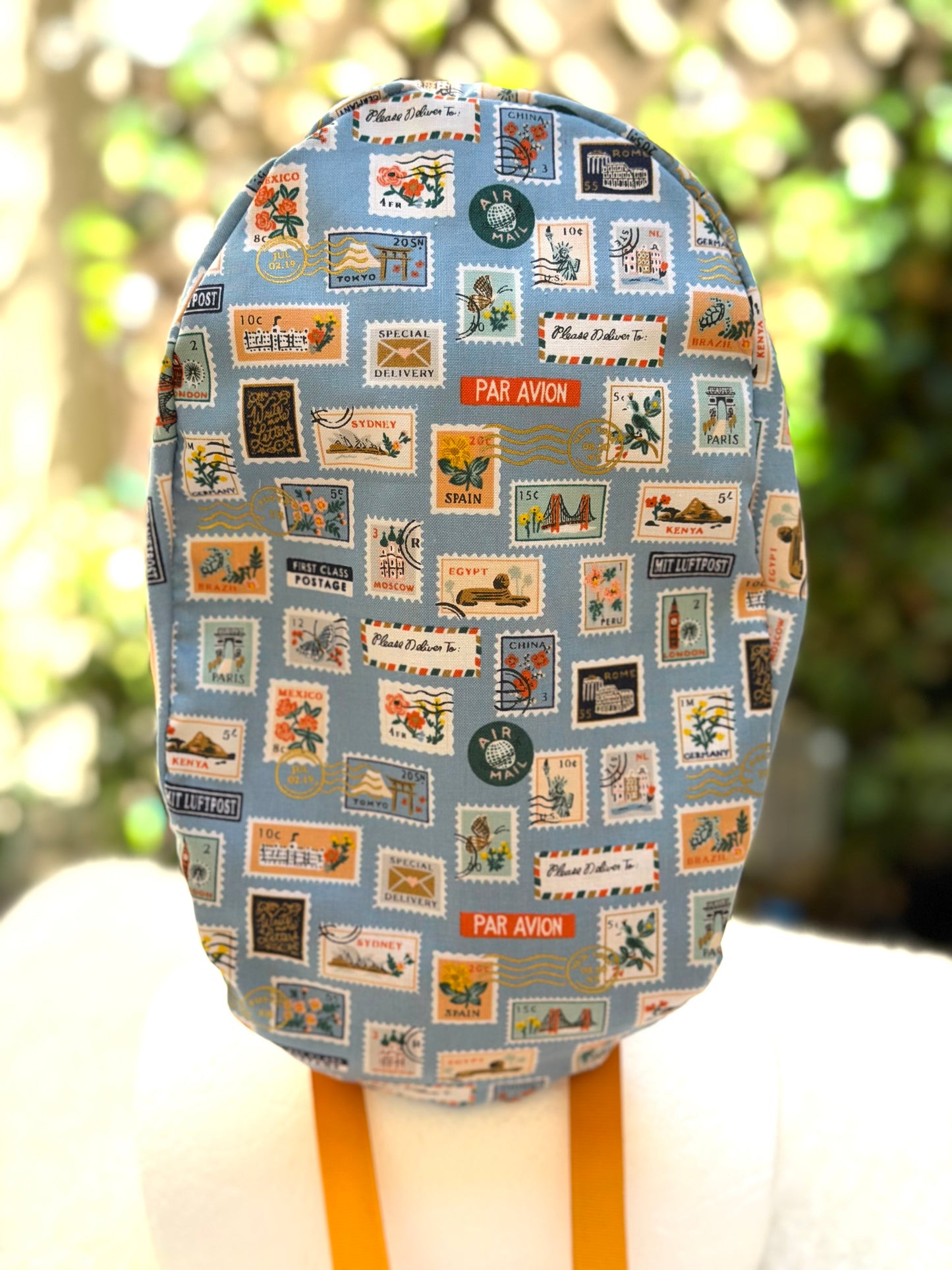 blue postage stamps ponytail scrub cap (Copy 2)