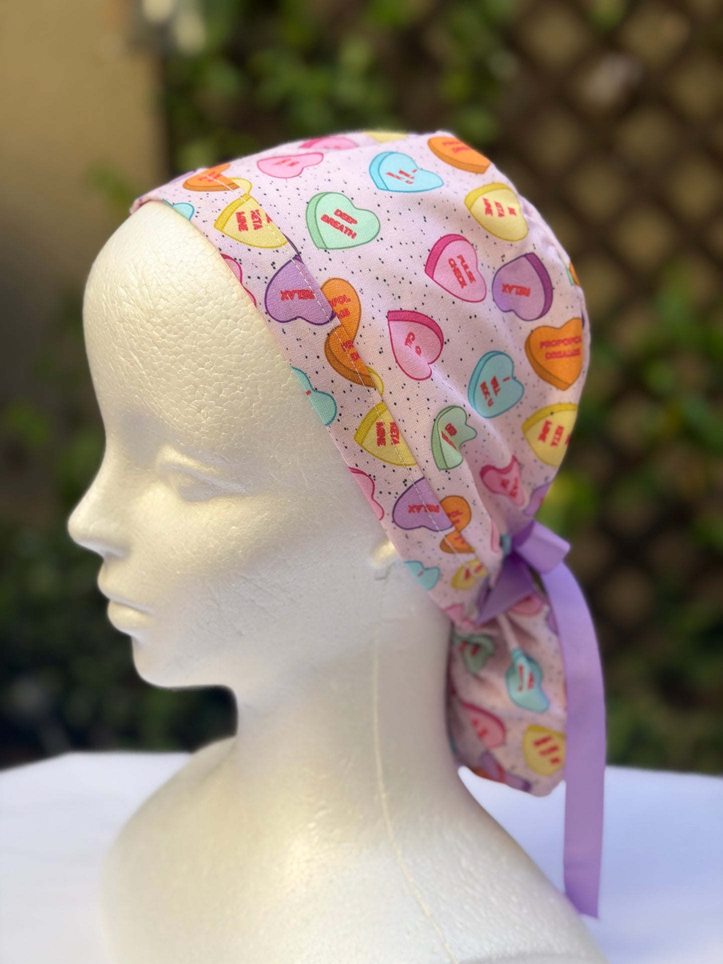 Anesthesia Valentine Ponytail Scrub Cap