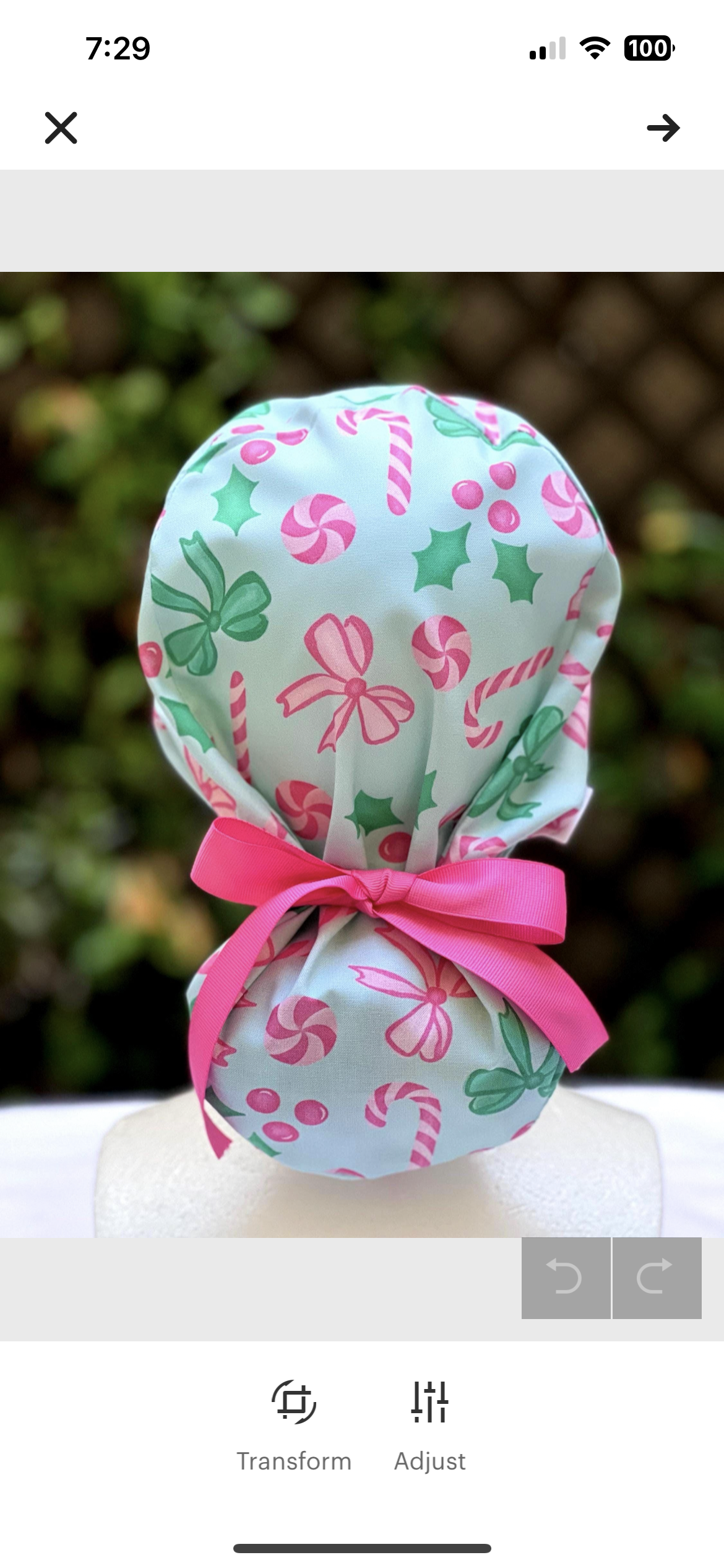 Christmas Bows Ponytail Scrub Cap