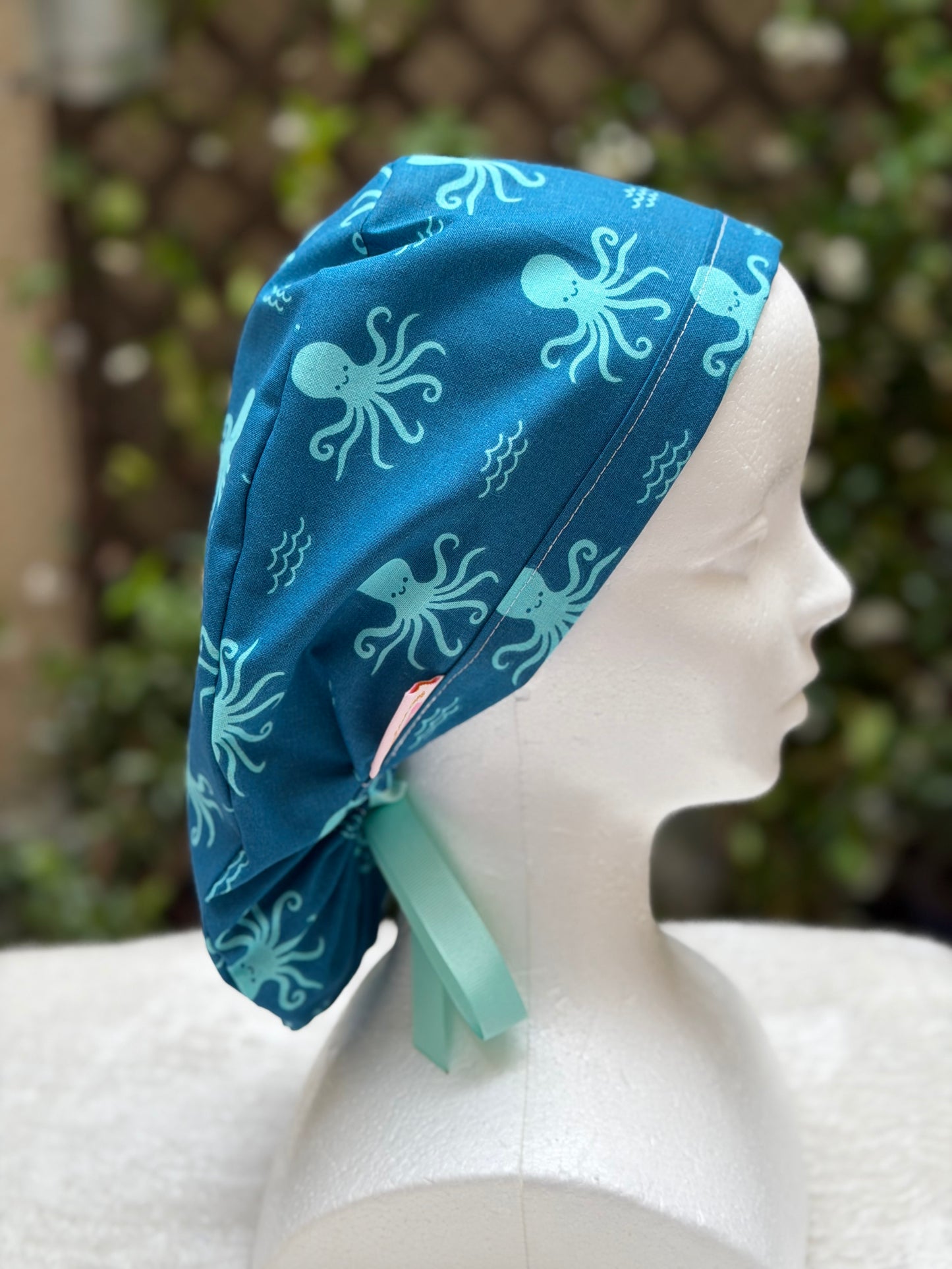 Sea life octopus Ponytail Scrub Cap