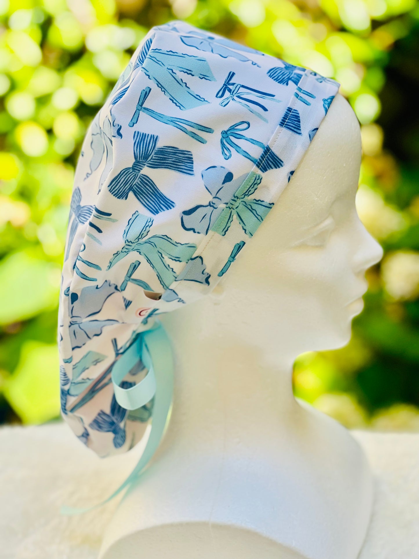 Blue Bows Ponytail Scrub Cap