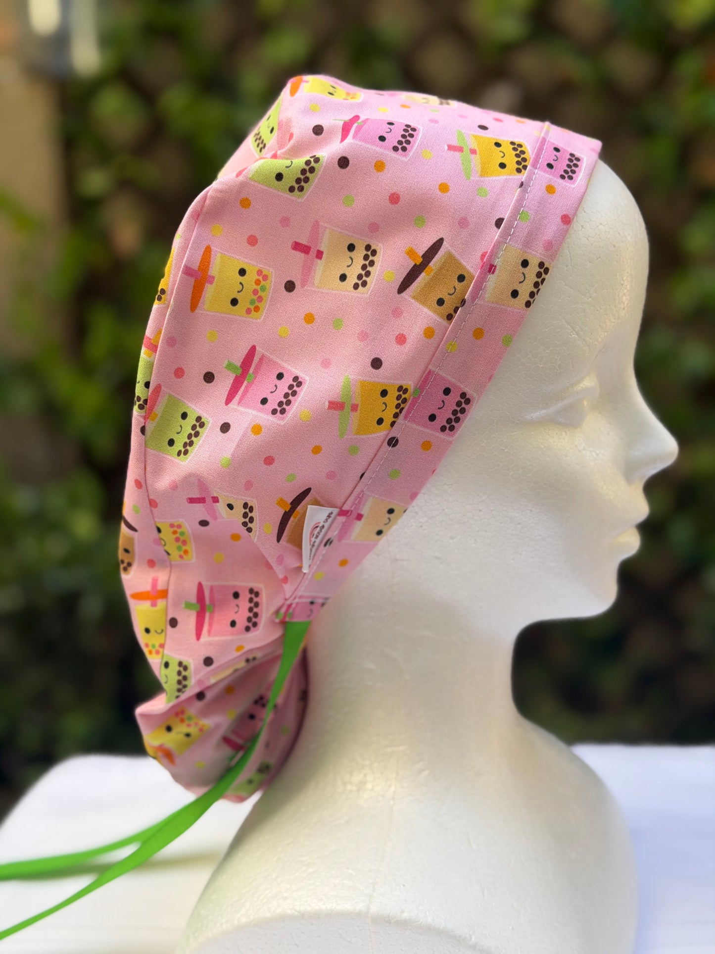 Boba with Caution Ponytail Scrub Cap