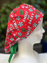 Load image into Gallery viewer, Red Sweet but Sassy Ponytail Scrub Cap
