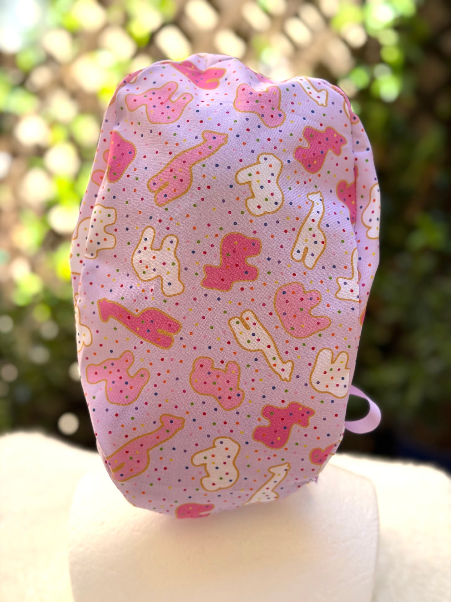 Purple animal crackers Ponytail Scrub Cap