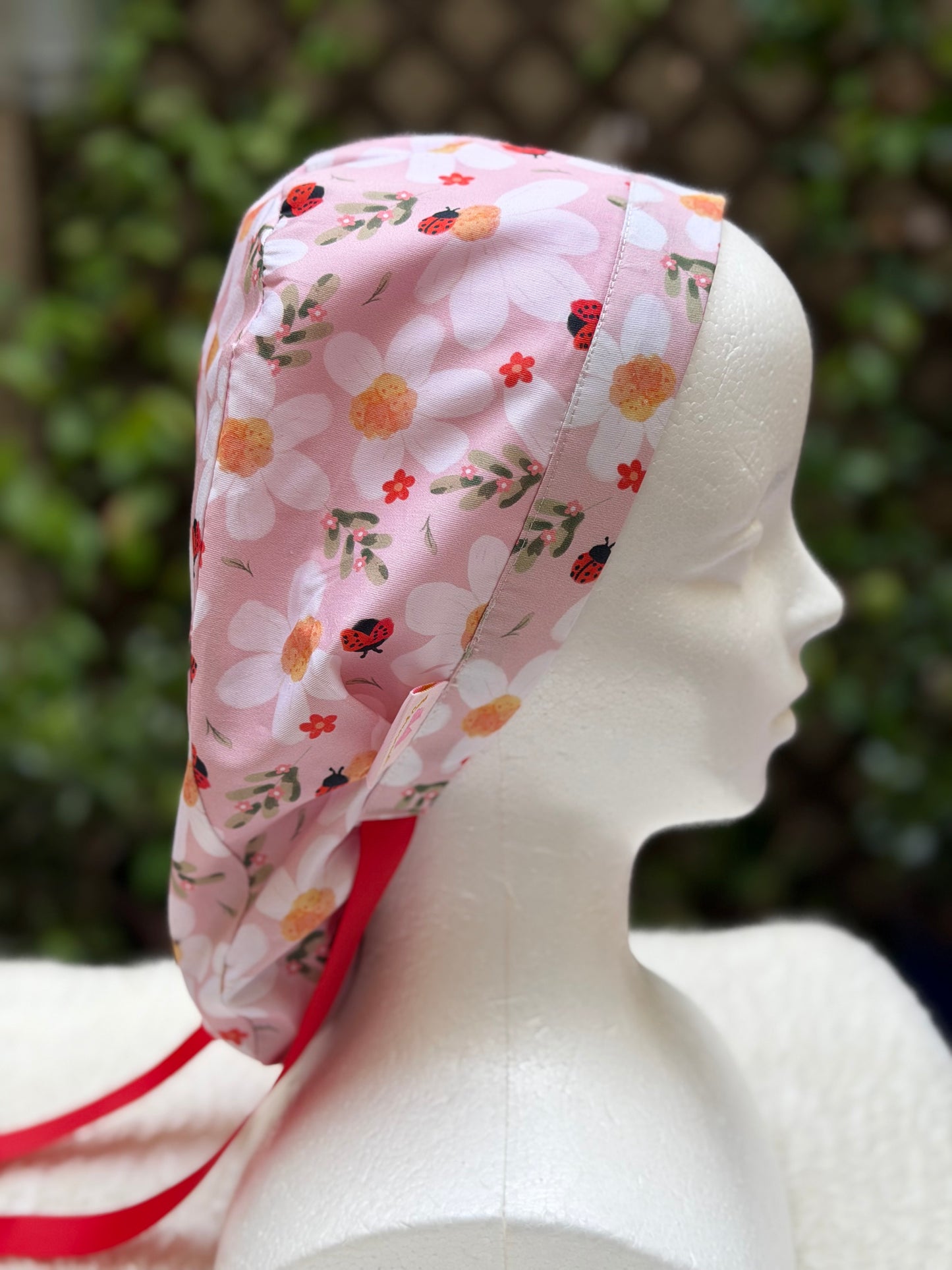 Flowers and Bees Ponytail Scrub Cap