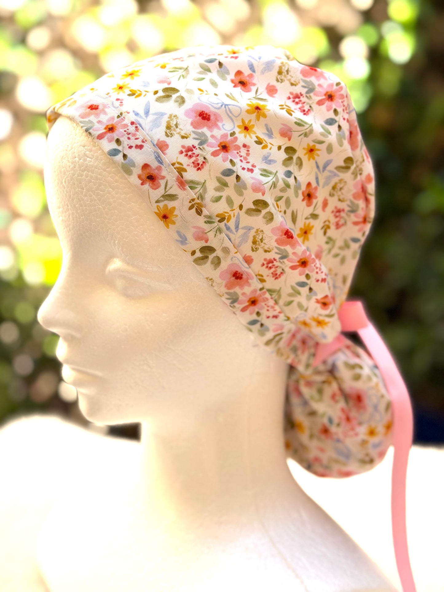 Summer floral Ponytail Scrub Cap