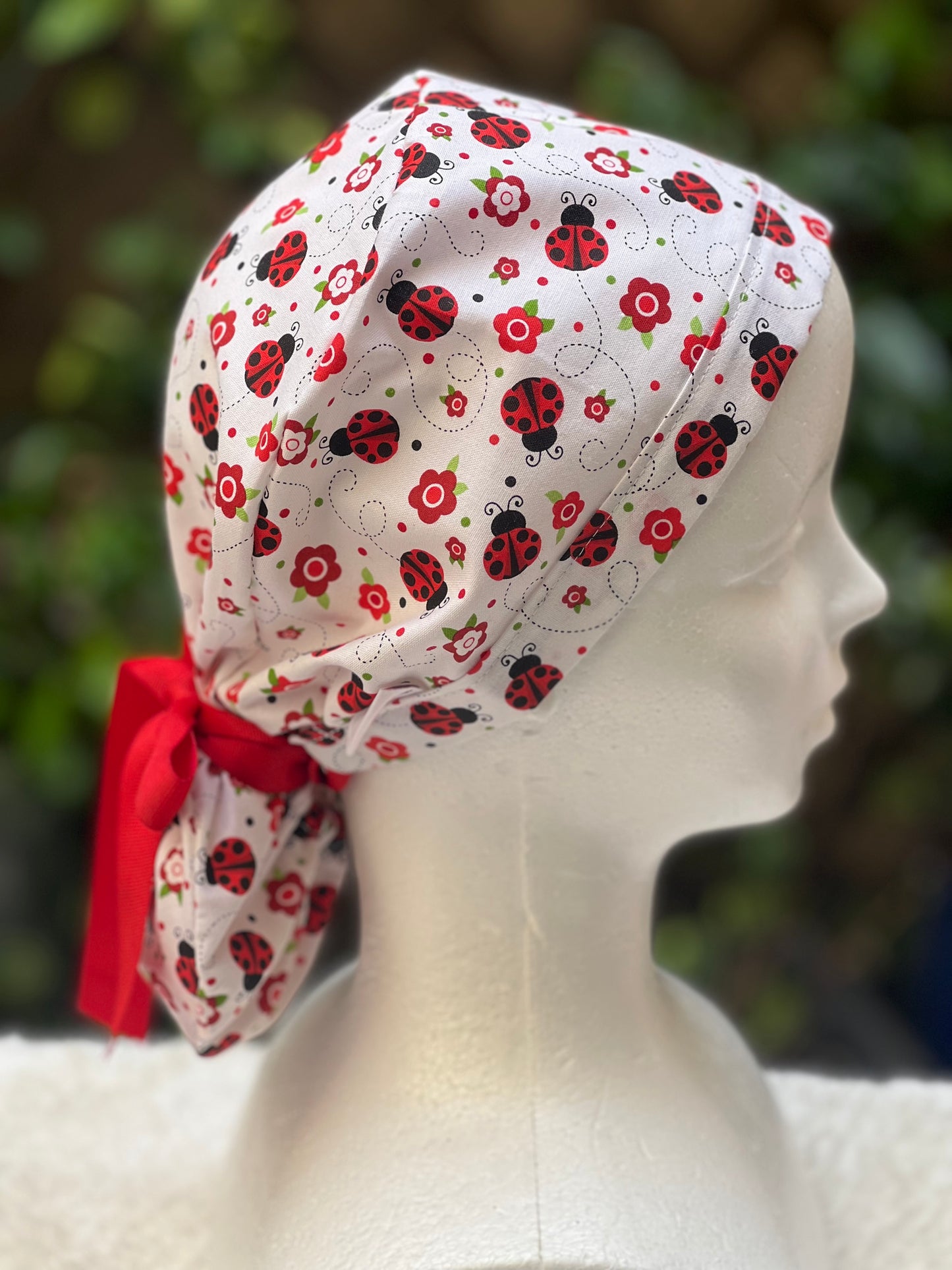 Ladybugs Ponytail Scrub Cap