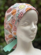 Load image into Gallery viewer, Retro smiley Face Ponytail Scrub Cap
