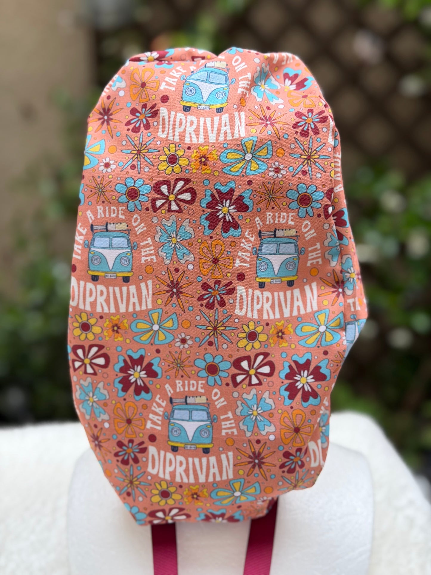 Diprivan Maroon Anesthesia Ponytail Scrub Cap