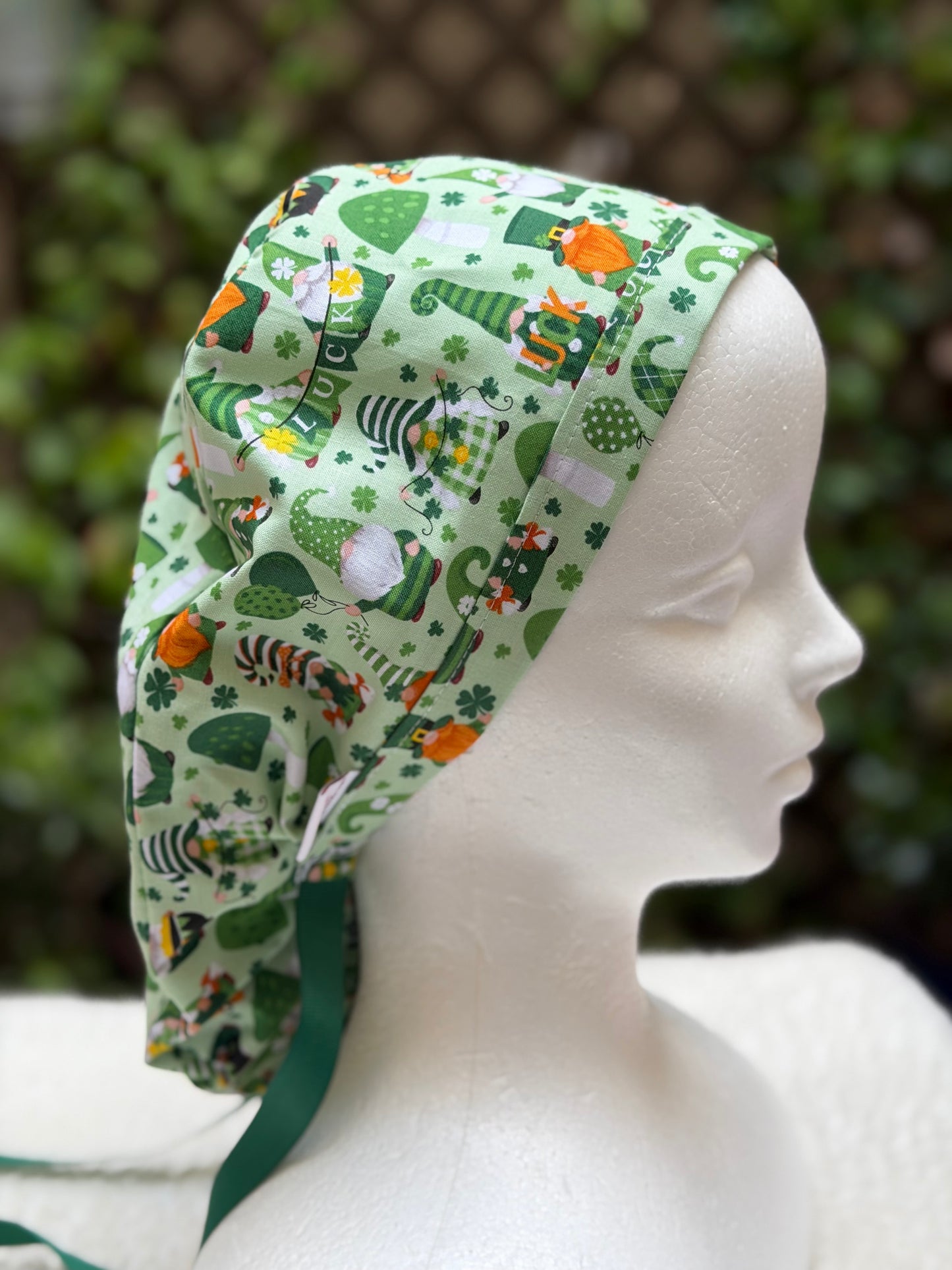 St. Patrick’s Gnomes Ponytail Scrub Cap