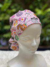 Load image into Gallery viewer, Pink stripe Halloween Ponytail scrub cap
