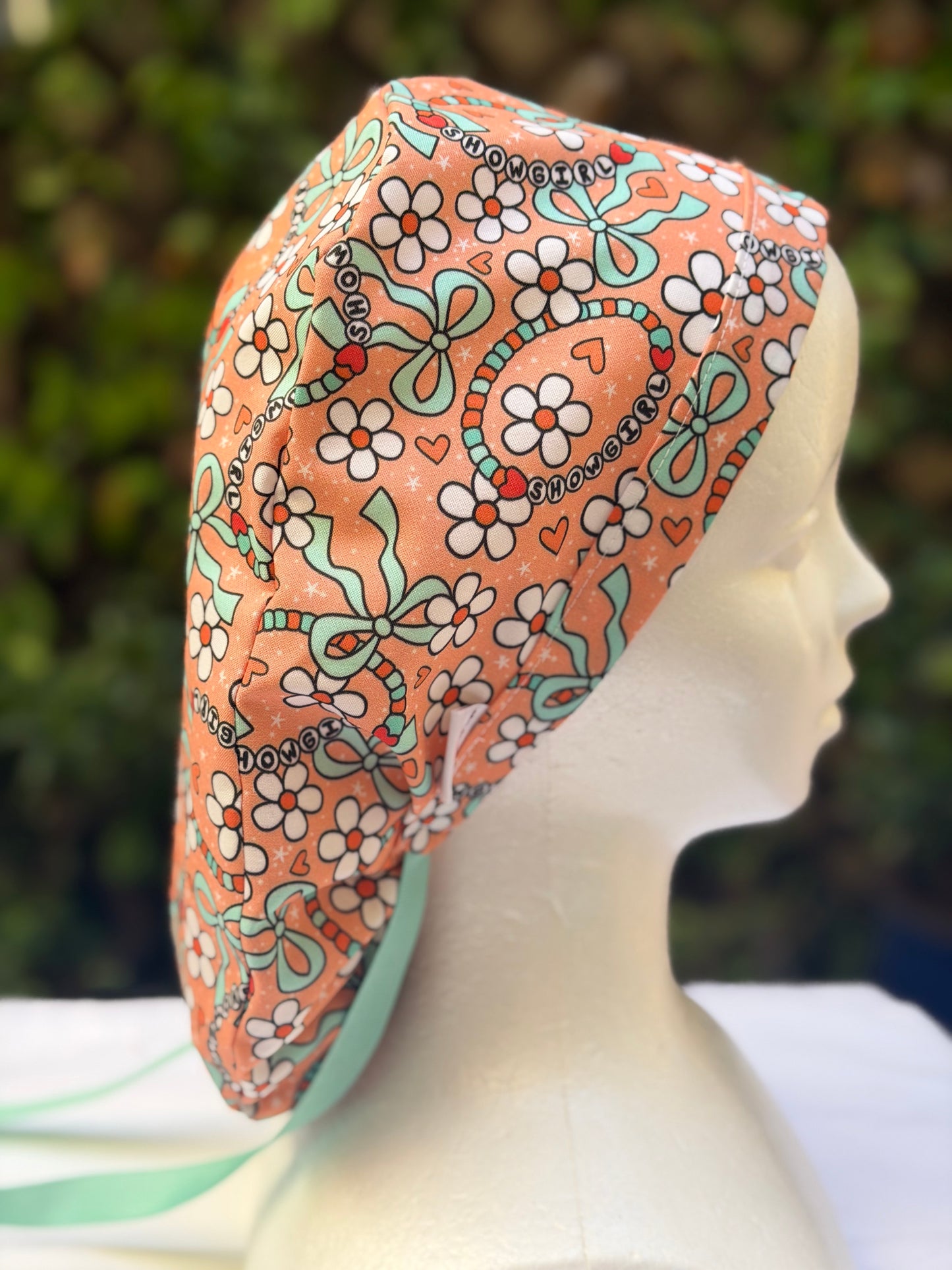 Showgirl with Caution Ponytail Scrub Cap