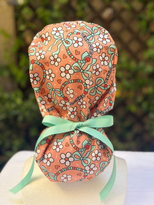 Showgirl with Caution Ponytail Scrub Cap